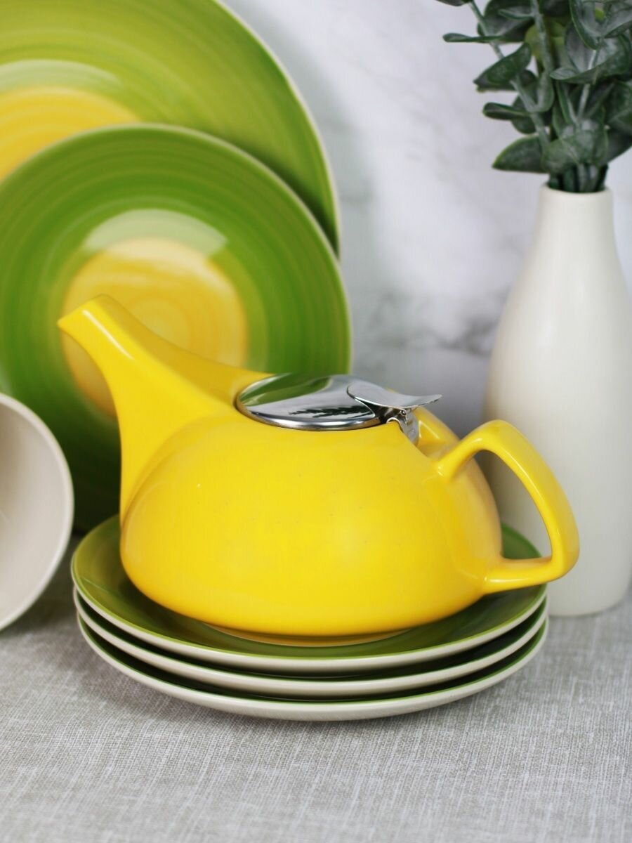Чайный сервиз на 4 персоны с чайником набор посуды керамика - фотография № 4