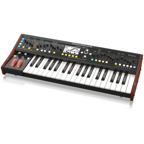 Behringer DEEPMIND 6 синтезатор, аналоговые VCF и VCA, 37 клав,6 гол. полиф, 2 OCS, 2 LFO и 3 ADSR на голос, 4 FX, матрица мод, 32шаг. секв, MIDI, USB