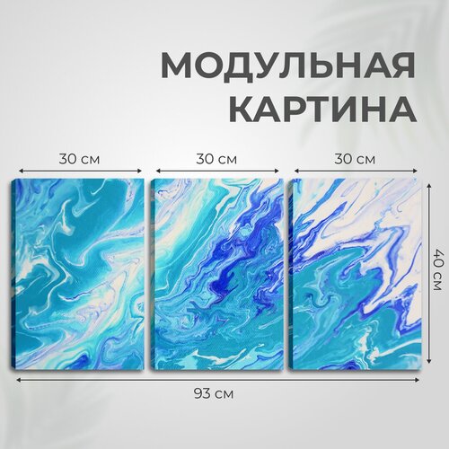Картина модульная интерьерная триптих постер на холсте на стену Абстракция синий, размер 93х40 см (3 модуля по 30х40 см), Им-По-125