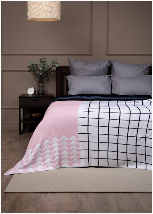 Плед Buenas Noches Presto 160х200 см, 1,5 спальный, вязаный, покрывало на диван, теплый, мягкий, розовый с геометрическим принтом