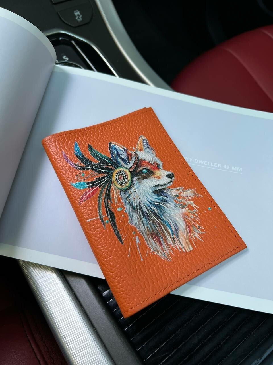 Обложка на паспорт оранжевая с лисой 