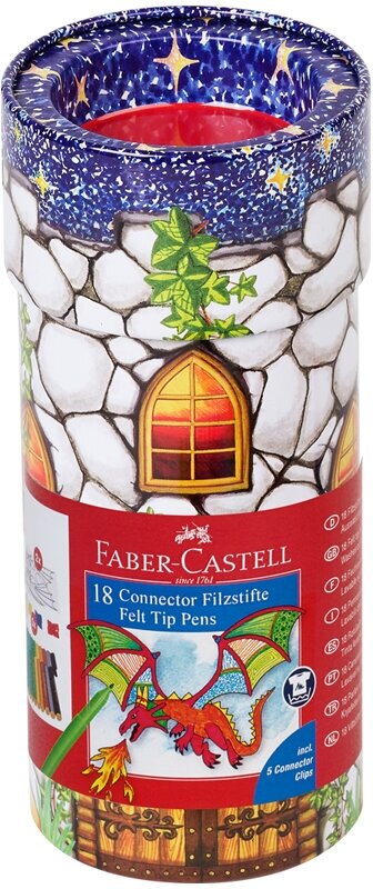 Набор для рисования Faber-Castell "Connector " 18 фломастеров+5 клипс+2 карты для раскраш, метал.