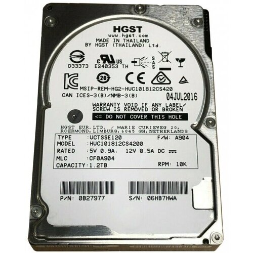 Жесткий диск HGST 0B27977 1,2Tb 10520 SAS 2,5 HDD жесткий диск hgst huc101818cs4200 1 2tb 10520 sas 2 5 hdd