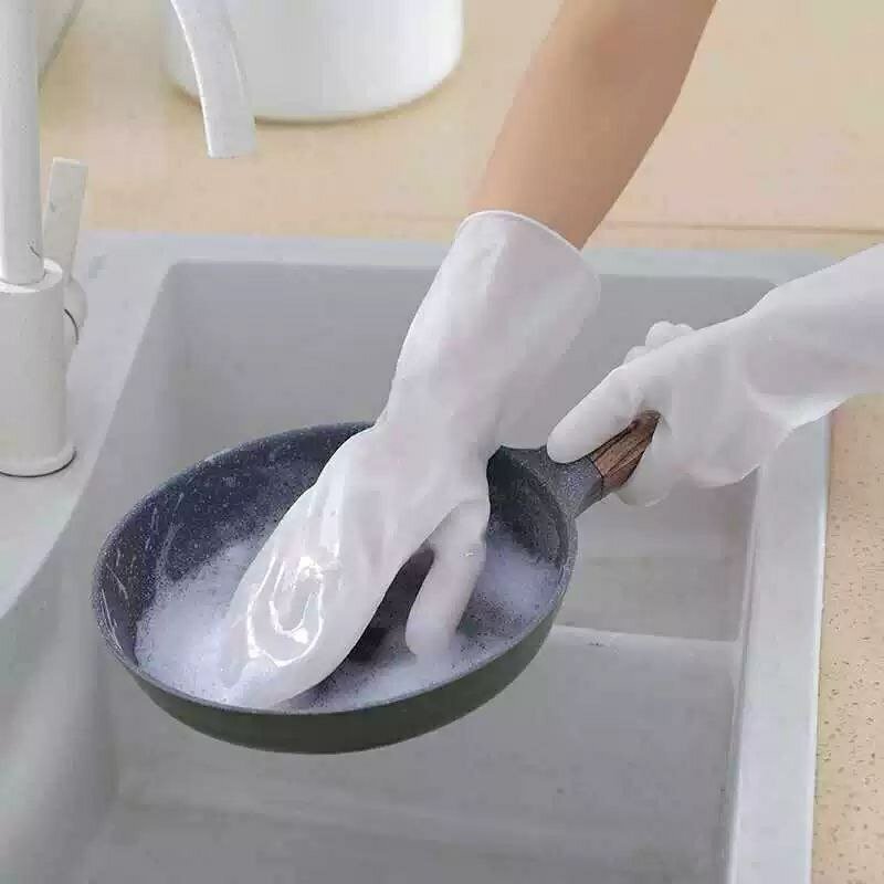 Многоразовые резиновые перчатки с щеткой для уборки и чистки - фотография № 2