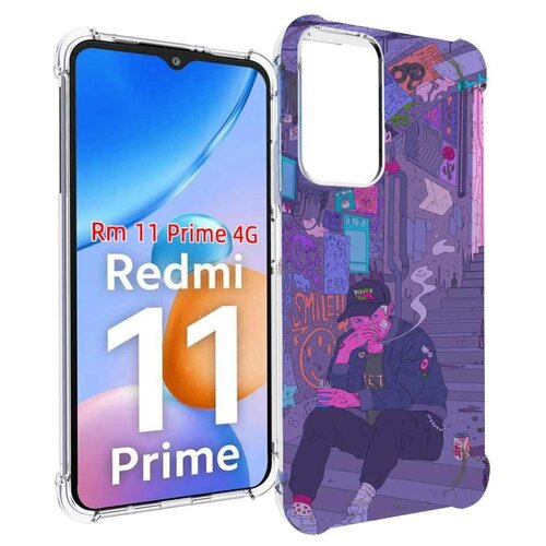 Чехол MyPads парень в подъезде мультик для Xiaomi Redmi 11 Prime 4G задняя-панель-накладка-бампер