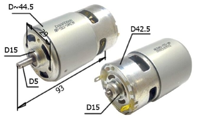 Двигатель для шуруповерта 18В большой (вал-5мм, корпус-44.5мм)