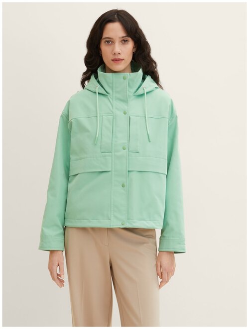 куртка  Tom Tailor, демисезон/лето, средней длины, силуэт прямой, капюшон, внутренний карман, размер S, зеленый