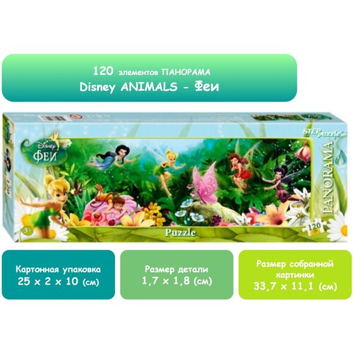 Красочный пазл-панорама / серия «Мультфильмы Диснея» / «Сказочные феи» / 120 элементов