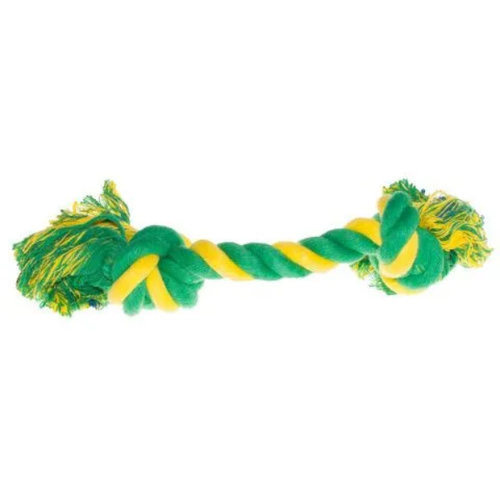 Petmax Игрушка для собак Веревка с 2 узлами, зелено-желтая 25 см, 2 шт