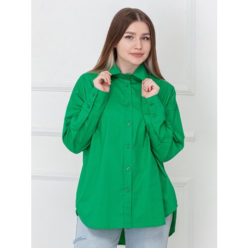 фото Рубашка , классический стиль, оверсайз, длинный рукав, без карманов, однотонная, размер оверсайз (42-48), зеленый saryshka
