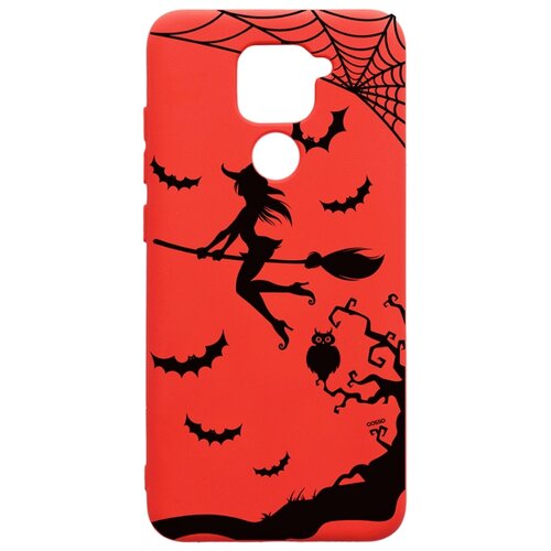 фото Силиконовый чехол-накладка silky touch 3d для xiaomi redmi note 9 с принтом "witch on a broomstick" красный gosso