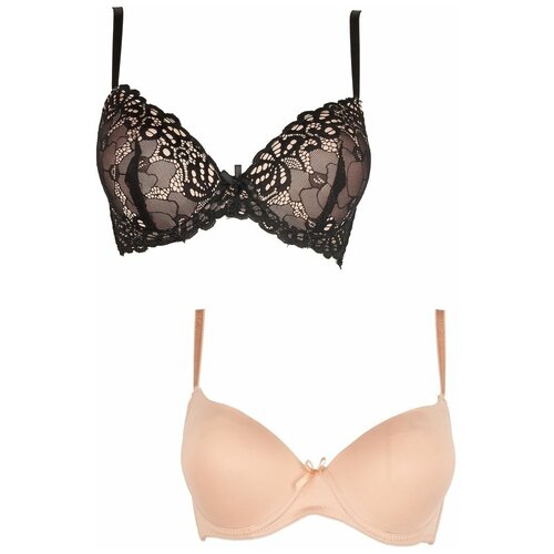 Набор из 2 бюстгальтеров пуш-ап - телесного и черного 36C телесный с черным 2610₽