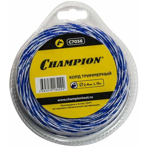 Корд триммерный (леска) CHAMPION Sky-cutter 2.4 мм* 15 м (витой квадрат) C7056 корд триммерный champion c7058 корд трим sky cutter 3 0мм 12м витой квадрат