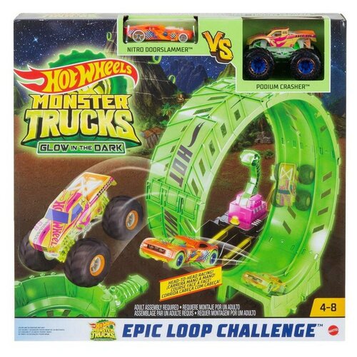 Игровой набор Hot Wheels Монстр-трак Автотрек Мертвая петля светящийся в темноте HBN02