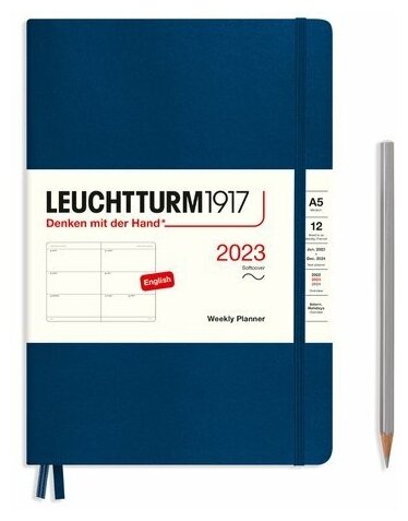 Еженедельник-планер Leuchtturm1917 Medium A5 (14.5x21см.) датированный на 2023 год, 80г/м2 - 144стр., мягкая обложка, цвет: синий Неви