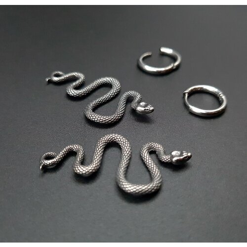 Серьги , размер/диаметр 46 мм, серебряный моносерьга бижутерия кольца серьги конго с подвеской змея ползущая змейка одиночная кольца висячие длинные готика змея