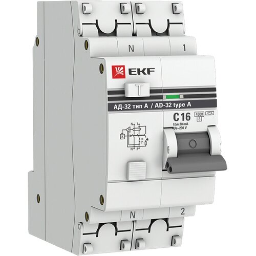 Автомат дифференциальный EKF (DA32-16-30-a-pro) 16А 30 мА 1P+N тип A 4,5 кА