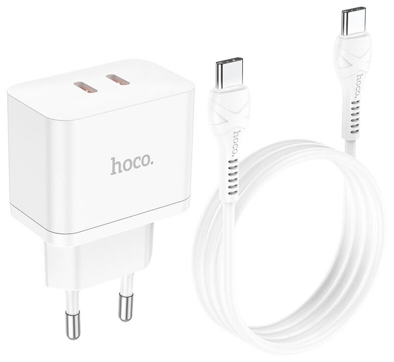 СЗУ HOCO N29 Triumph 2xUSB-C, 3А, PD35W, QC3.0, GaN + USB-C кабель Type-C, 1 м (белый)