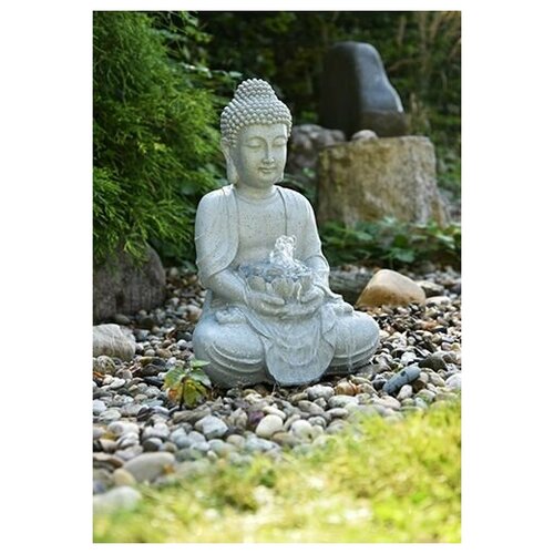 Фигура для фонтана в пруду Будда с серым цветком, цвет песчаника, Heissner, Германия