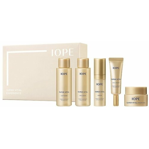 Антивозрастной набор миниатюр IOPE Super Vital Experience Rich 5 Kit, 5 средств (тонер, эмульсия, сыворотка, крем для лица и крем для век)