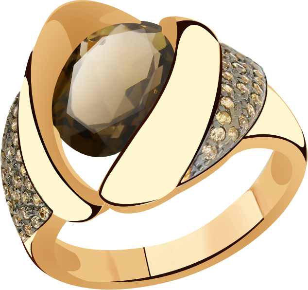Кольцо Diamant online, золото, 585 проба, раухтопаз, фианит