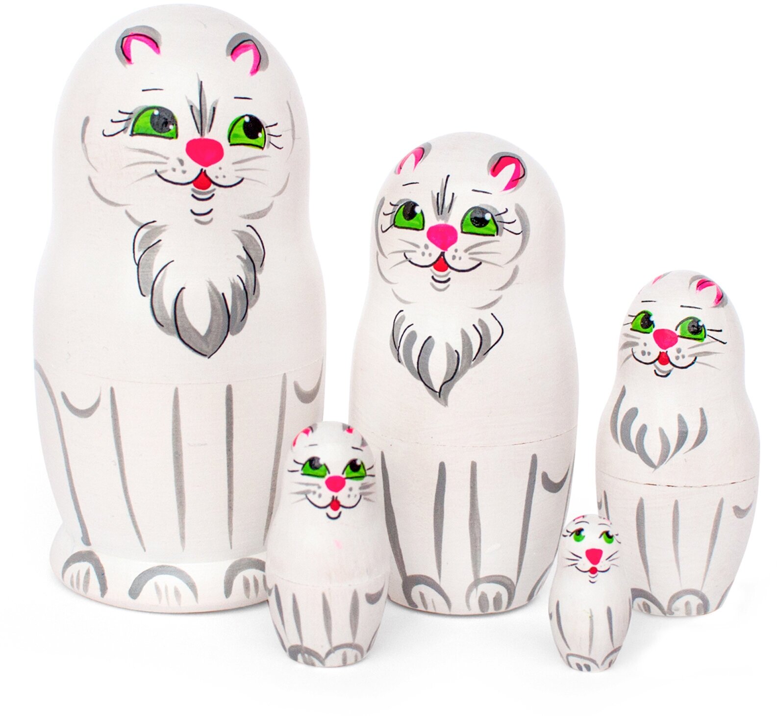 фото Матрешка авторская деревянная Кот белый 5 мест 10,5 см / сувениры из дерева / Azhna
