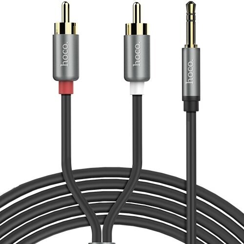 Кабель аудио 3.5мм-2RCA Hoco UPA10 Metal Grey переходник 3.5мм штекер на 2RCA штекера - 1.5 метра, темный металлик