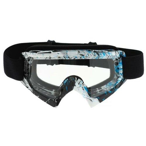 TORSO Очки-маска для езды на мототехнике, стекло прозрачное, цвет белый-синий-черный, ОМ-23