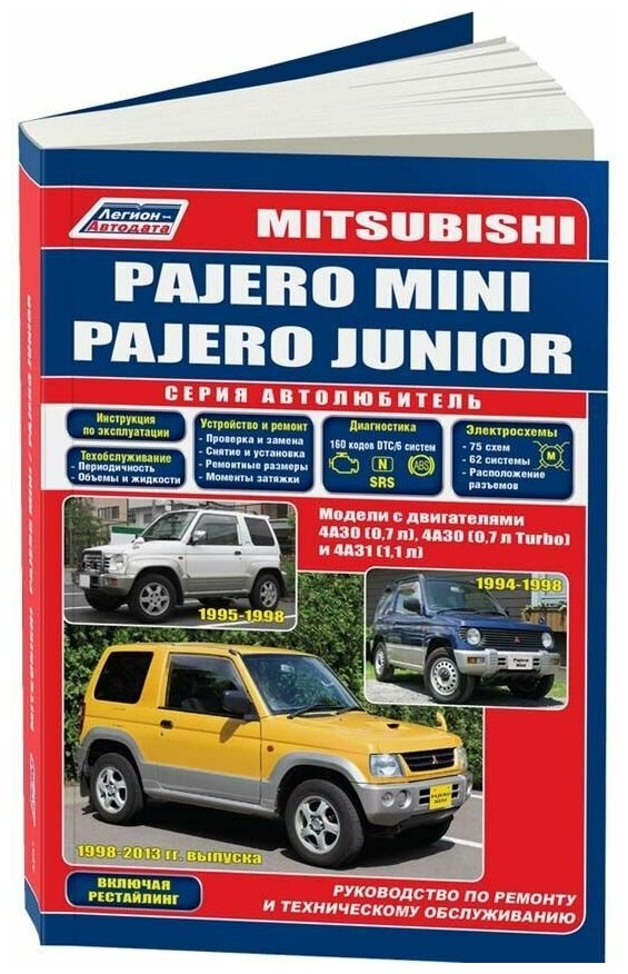 Книга Mitsubishi Pajero Mini 1994-1998, 1998-2013, Junior 1995-1998 бензин, электросхемы, каталог з/ч. Руководство по ремонту и эксплуатации автомобиля. Автолюбитель. Легион-Aвтодата