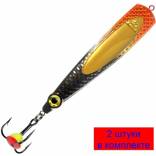 Блесна для рыбалки зимняя AQUA шняга 9,0g, цвет 02 (золото, черный и красный флюр) 2 штуки в комплекте.