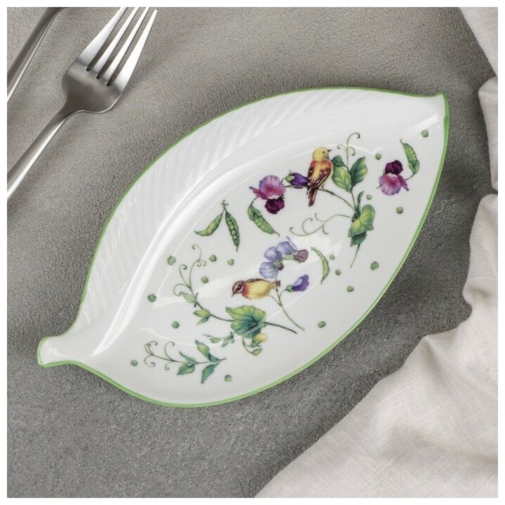Блюдо фарфоровое Доляна «Зелёный сад» 225×12×17 см цвет белый