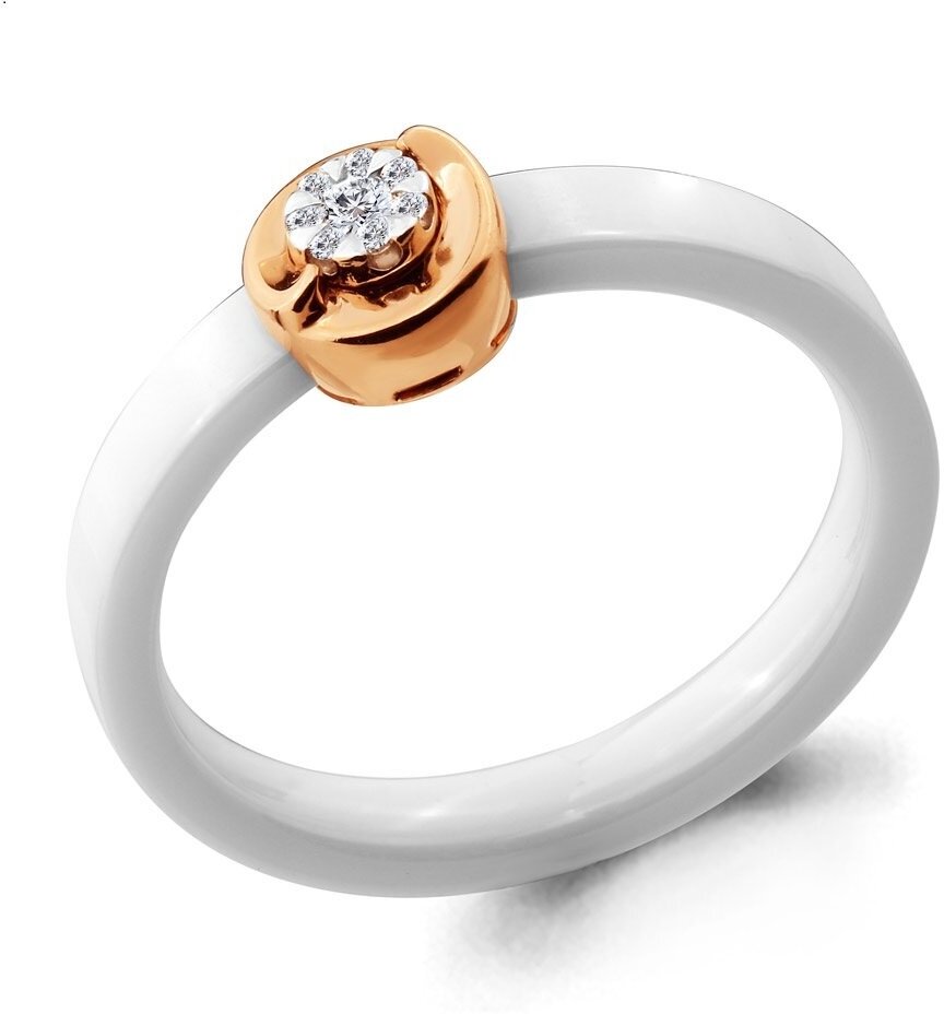 Кольцо Diamant online, красное золото, 585 проба, бриллиант, керамика