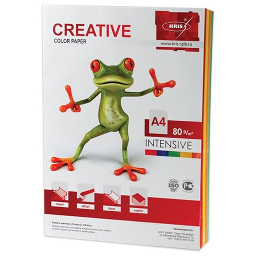 Бумага цветная CREATIVE color, А4, 80 г/м2, 100 л., (5 цветов х 20 л.), микс интенсив, БИpr-100r manufacturer_name