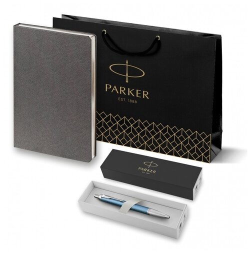 Подарочный набор: Ручка шариковая Parker IM Premium K318 Blue Grey CT, цвет чернил синий и ежедневник серебристого цвета