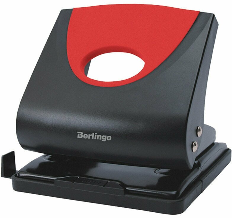 Дырокол Berlingo "Office Soft" 30л, пластиковый, красный, с линейкой, 305922