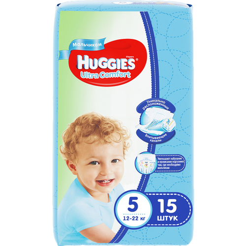 Huggies Подгузники Ультра Комфорт р.5 12-22 кг для мальчиков, 15 шт