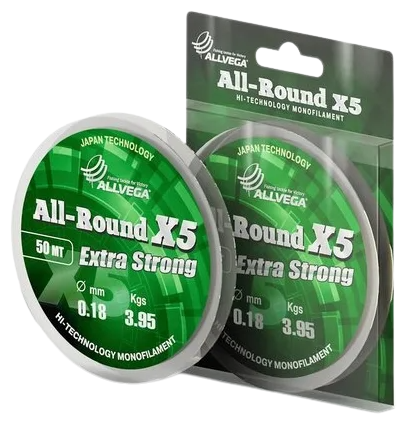 Леска монофильная ALLVEGA "ALL-ROUND X5" 0.18мм (50м) (3,95кг) (прозрачная)