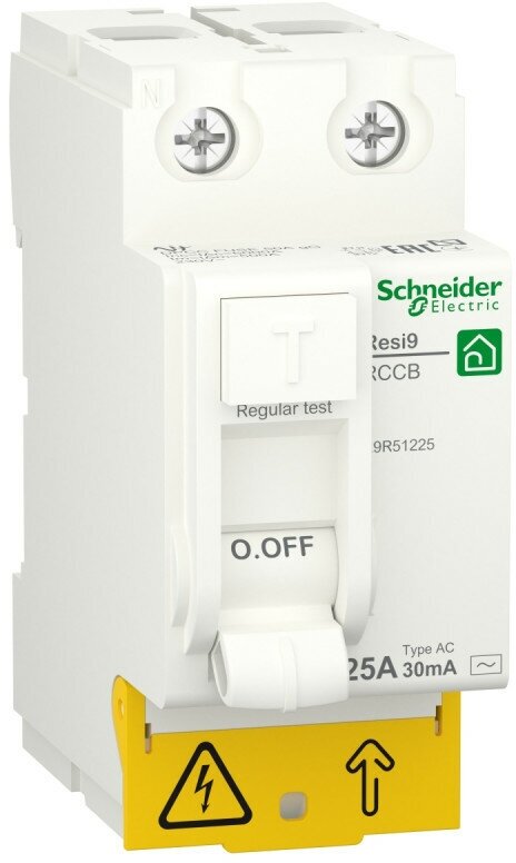 SE RESI9 Выключатель дифференциального тока (УЗО) 25А 2P 30мА тип AC, Schneider Electric, арт. R9R51225