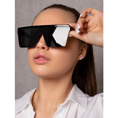 фото Солнцезащитные очки , квадратные, оправа: пластик, спортивные, с защитой от уф, зеркальные, для женщин, черный zabologen