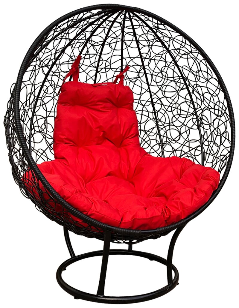 Кресло-кокон "круглое" стоячее чёрный/красная ротанг