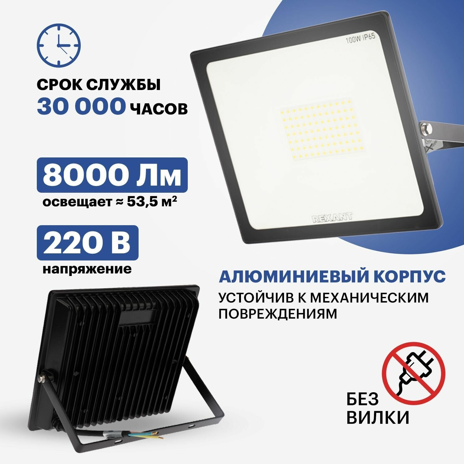 Прожектор REXANT 605-005, 100 Вт, свет: холодный белый - фотография № 3
