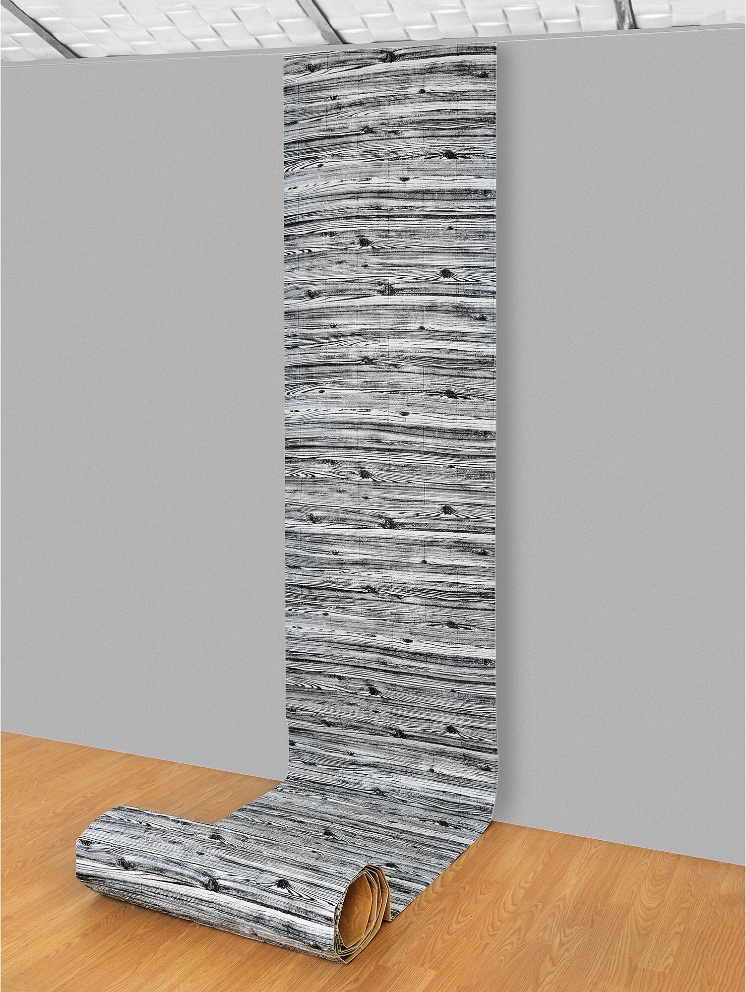 Самоклеящаяся ПВХ 3D-панель для стен в рулоне LAKO DECOR, коллекция Дерево, цвет Серый, 70x600см, толщина 6мм