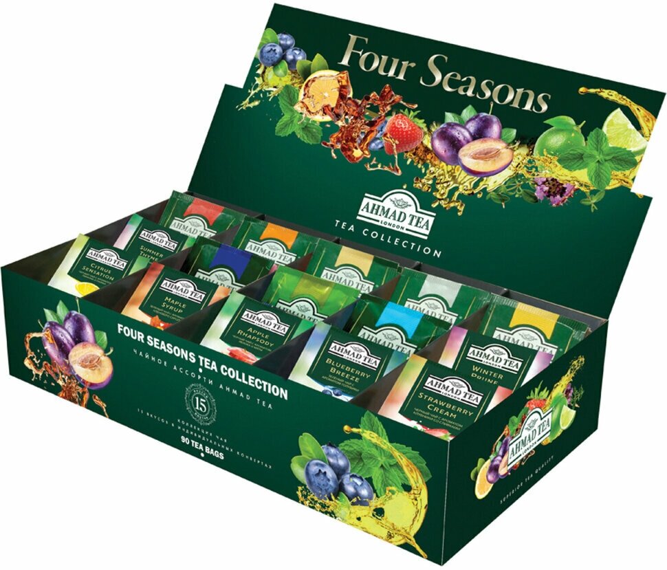 Подарочный набор чая Ahmad Tea / Four Seasons,(в пакетиках 15 вкусов, 90 шт) - фотография № 1