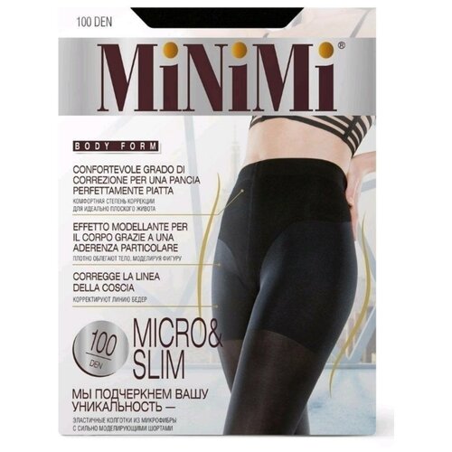 фото Колготки minimi micro&slim, 100 den, с ластовицей, утягивающие, с шортиками, размер 4, черный