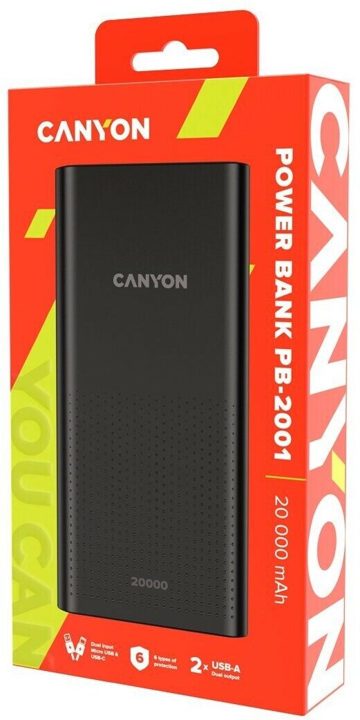 Внешний аккумулятор Canyon CNE-CPB2001W, 20000 мАч, 5В/2.1A, 2xUSB, Белый CNE-CPB2001W - фото №4