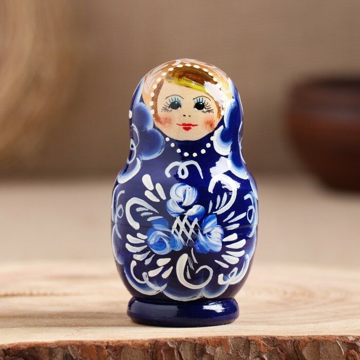Матрёшка «Гжель», тёмно-синее платье, 5 кукольная, 10 см - фотография № 3