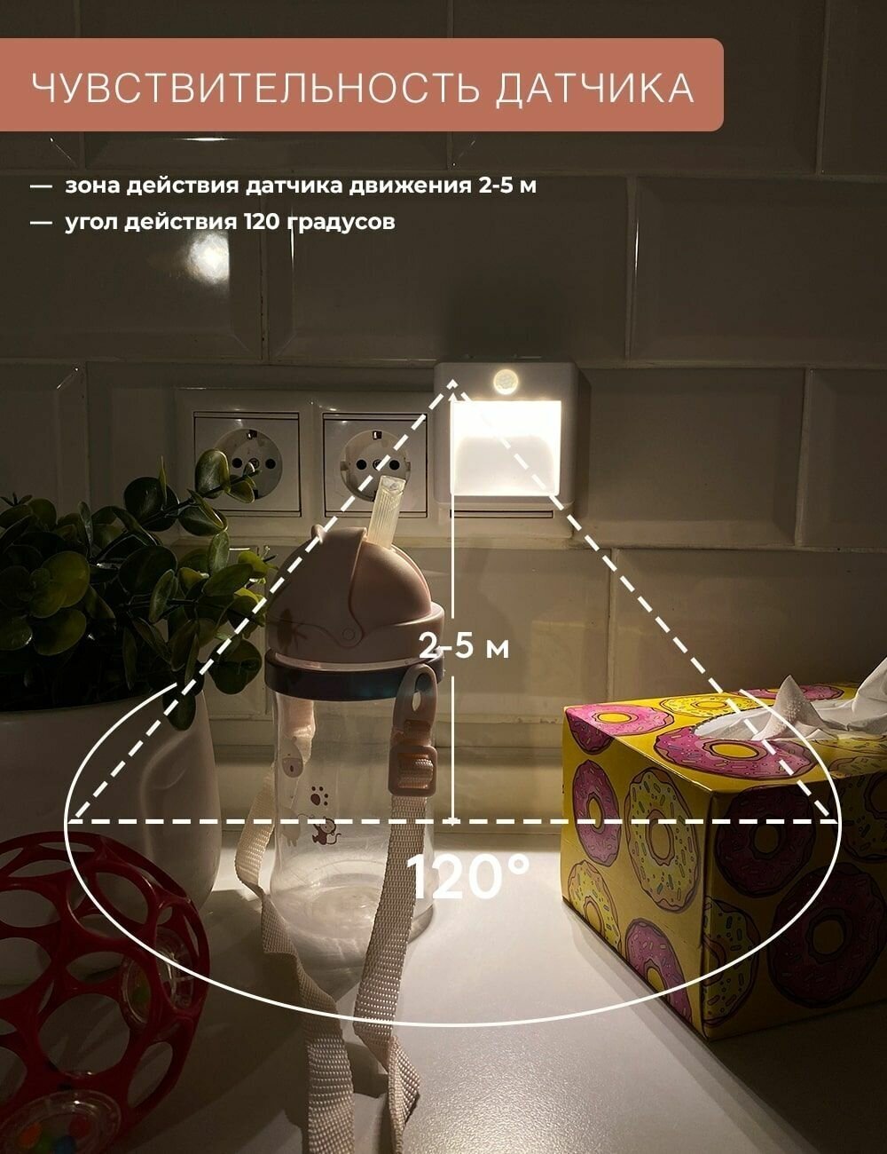 LED подсветка, светодиодный ночник гелеос К7 0.5Вт, датчик движения и освещенности, 3 режима, для кухни, прихожей, ванной - фотография № 6