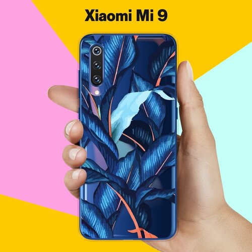 Силиконовый чехол Синие листья на Xiaomi Mi 9