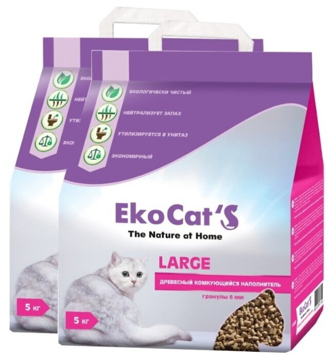 фото Eko Cat`s Large древесный комкующийся наполнитель 2х5кг