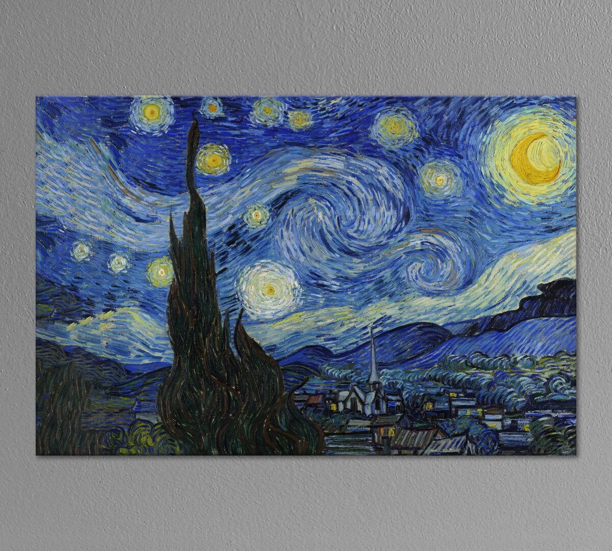 Картина для интерьера "Звездная ночь" Винсент Ван Гог 40х60 см. натуральный холст. Коллекция - зарубежная живопись, импрессионизм, постимпрессионизм.
